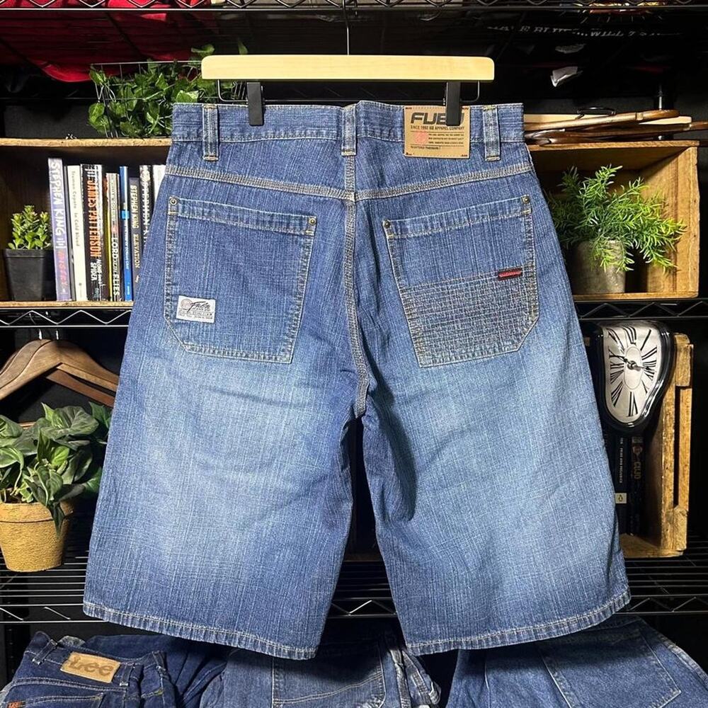 Vintage Y2K Fubu Baggy Jorts Mens 34" Grunge Skater Blue Denim Baggy Jean Shorts